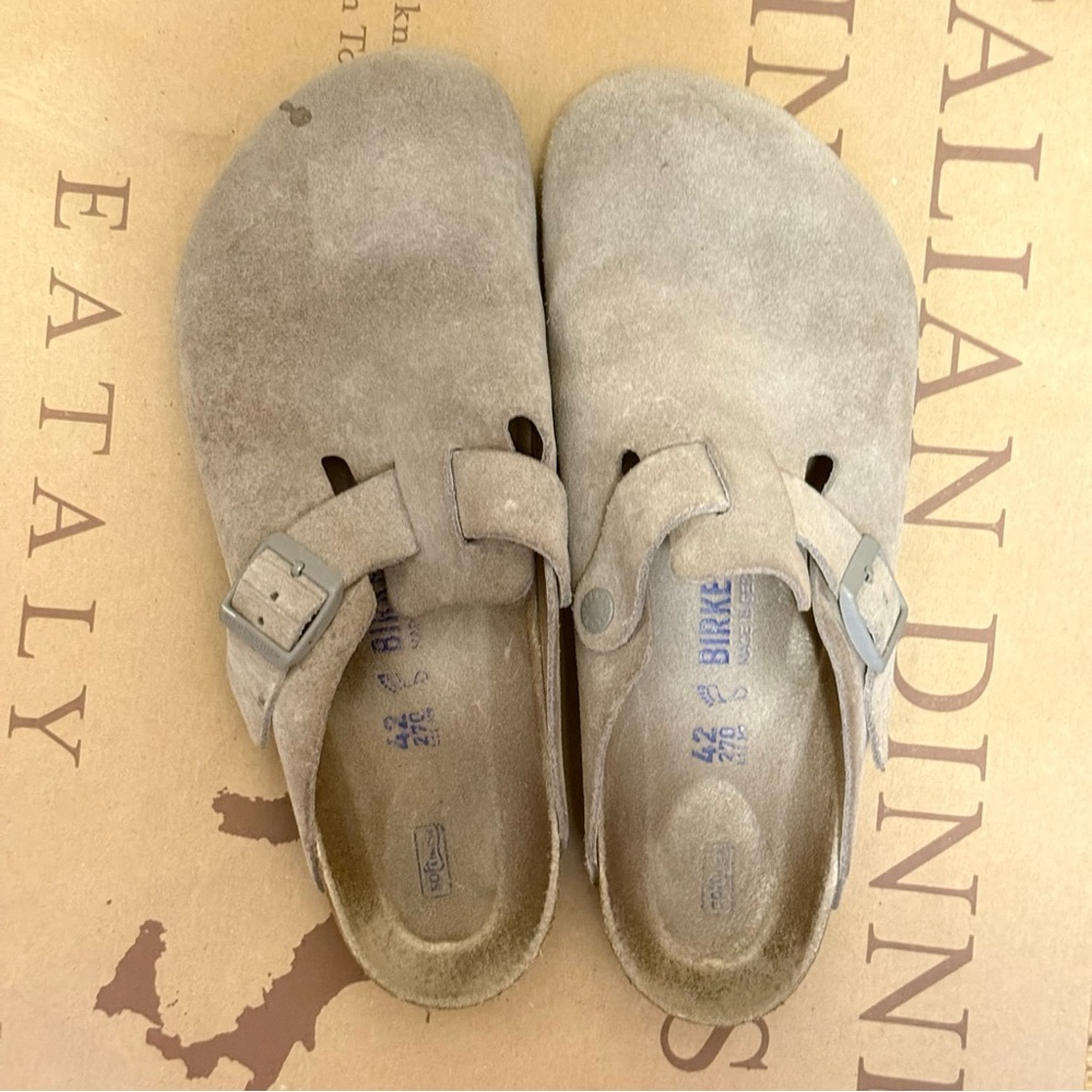 Birkenstock Boston Suede Clogs Light Gray